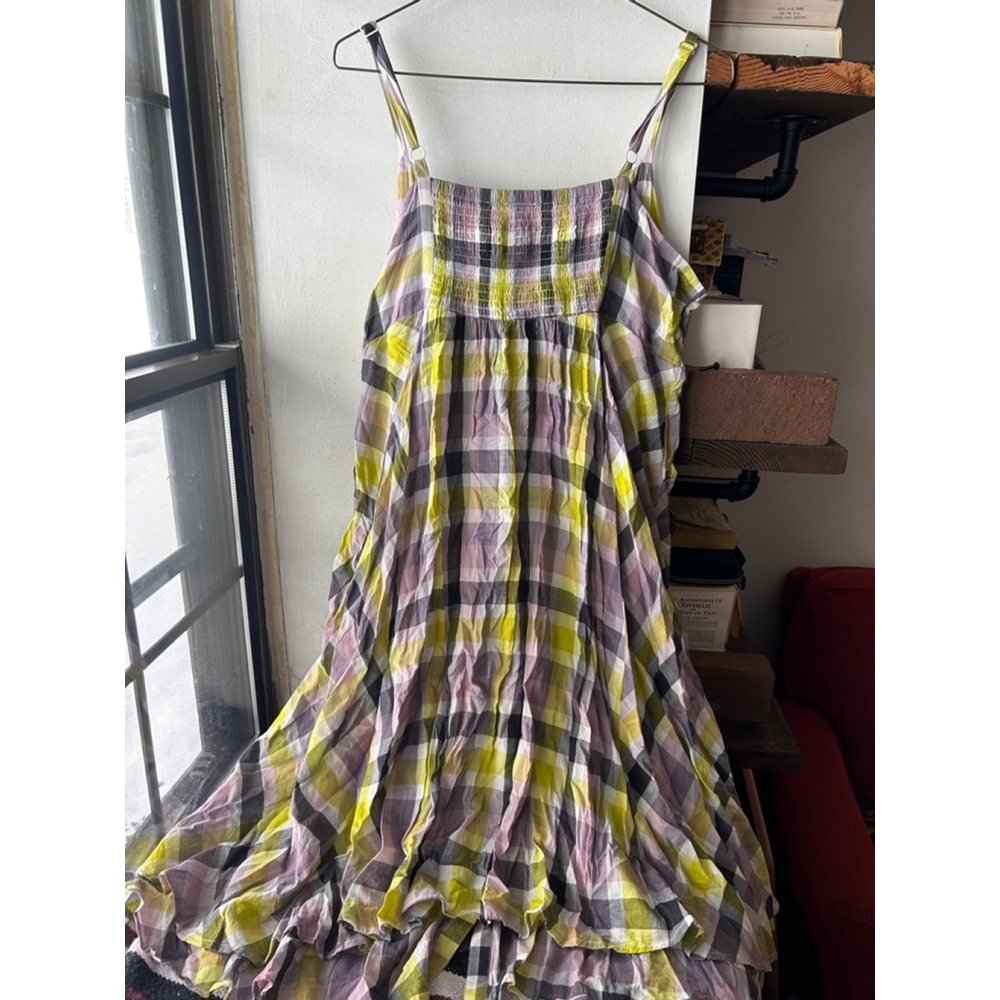 Torrid Plaid Challis Button Front Midi Dress Size 3 Yellow Purple - Picture 7 of 7